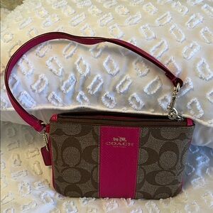 Coach Signature Brown and Pink Wristlet